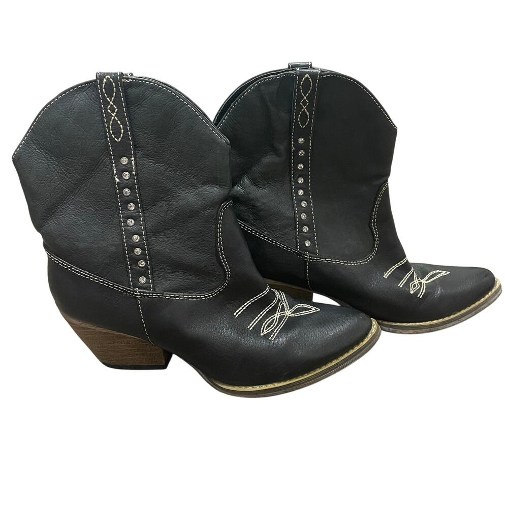 Very Volatile Black Leather Cowboy Boots – Women’s Size 6